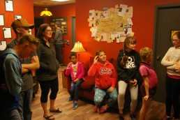 Birthday party receiving instructions before escape room