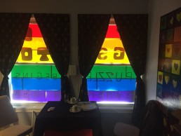 Backside of a decoration celebrating pride