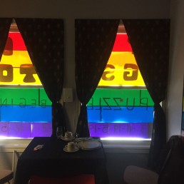 Backside of a decoration celebrating pride