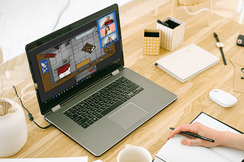 Virtual Escape Room on Laptop
